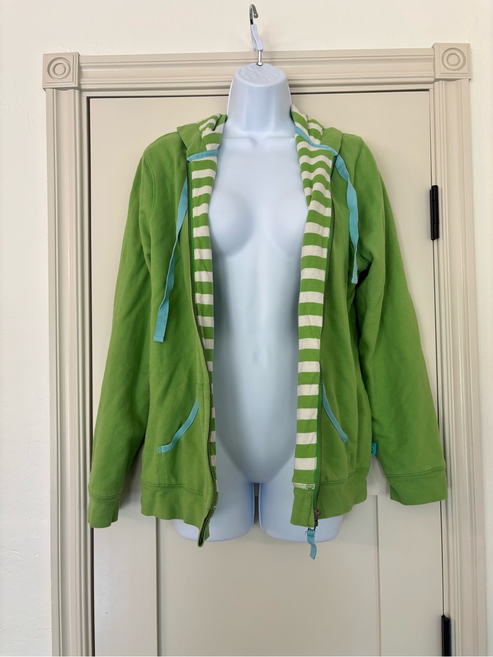 Boden Green & Blue Zip Up Cotton Hoodie Y2K Retro Size L